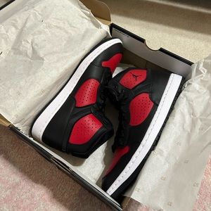 jordan access bred black and red high tops, never worn in box
